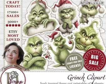 Fussy cut Grinchen jul clipart utskrivbar digital nedladdning #1289