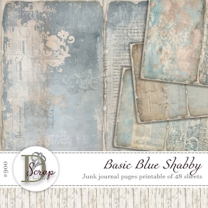 Páginas imprimibles de diario basura azul shabby de 48 hojas Vintage básico Grunge Lace Azul antiguo Floral Suministros de diario basura azul shabby n.° 900