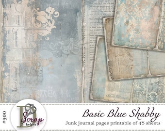 Blaue, schäbige Junk-Journal-Seiten zum Ausdrucken mit 48 Blatt Vintage Basic Grunge Lace Antique Blue Floral Shabby Blue Junk Journal Supplies #900