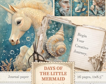 Little mermaid paper for Under the Sea junk journals and scrapbooking | Digital download | 1045