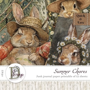 Zomer Peter Rabbit junk journal papier afdrukbaar 12 vellen Scrappy Beatrix Potter Garden Bunny Kids Baby Journaling gratis commercieel gebruik #642