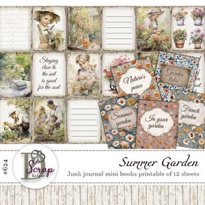 3 Bögen 'Sommergarten' zum selbst ausdrucken, shabby chic, Cottagecore, Papier, Junk Journal #624