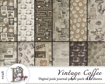 Vintage Kaffee Junk Journal Papierpackung für langsames Basteln und Scrapbooking | Digitaler Download