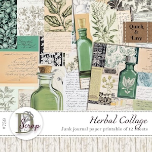 Papier pour journal de bordel de fines herbes imprimable 12 feuilles Masterboard Scrappy apothicaire Herbe médicinale herboriste Papier parchemin Utilisation commerciale gratuite # 759