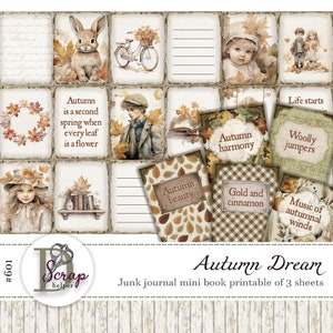 Cozy autumn mini books printable 3 sheets Fall Dollhouse Harvest Seasonal Thanksgiving Cottagecore Shabby autumn junk journal supplies #601
