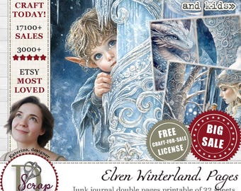 Magical winterland elven junk journal double pages for enchanted forest scrapbooking | Digital download | 956