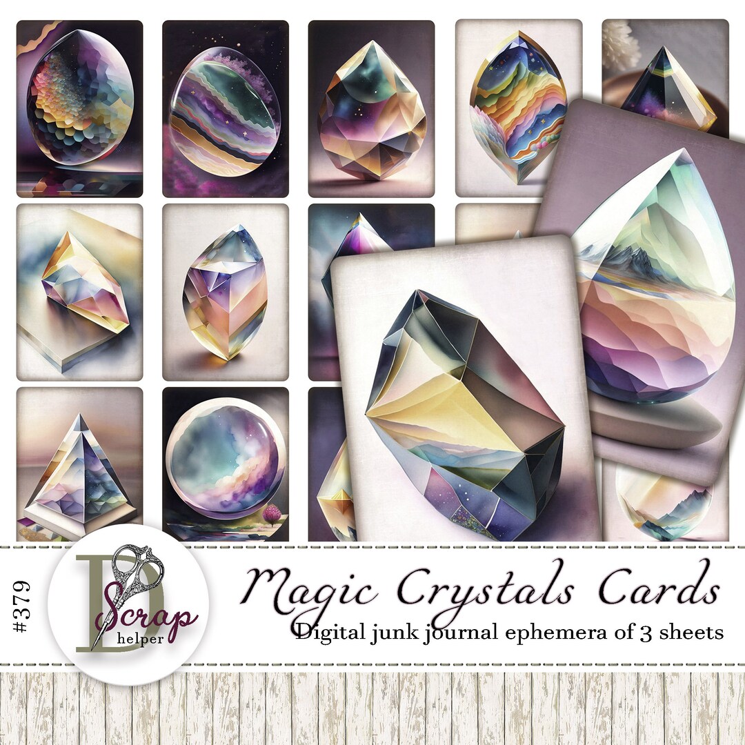 Colorful Fairy Crystals Cards Printable of 3 Sheets Magic Fantasy ...