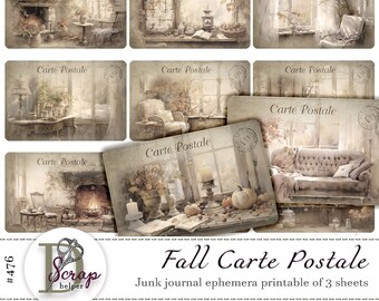 Autumn Journal Cards Printable: Vintage Shabby Chic Ephemera (Digital Download)