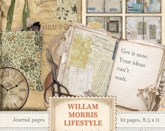 William Morris junk journal double pages for Art Nouveau scrapbooking and ephemera | Digital download