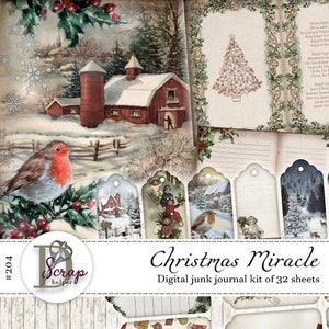 Retro Christmas junk journal kit printable 32 sheets Santa Knitting Christmas junk journal supplies #204