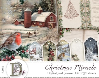 Retro Christmas junk journal kit for holiday crafting and December scrapbooking | Digital download | 204