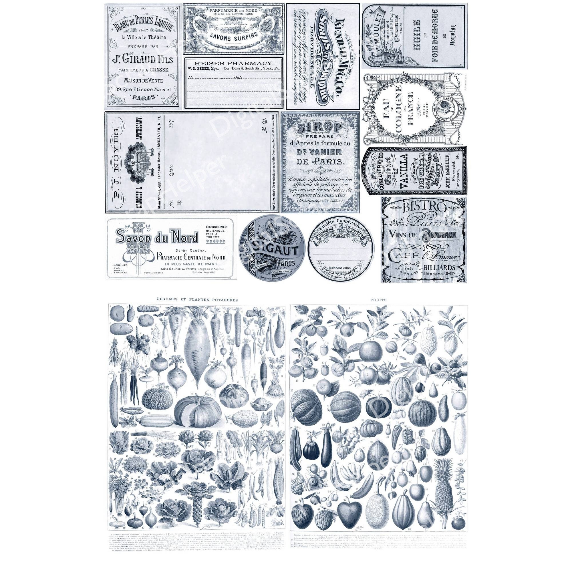 ヴィンテージブルーのジャンクジャーナルペーパーパック、16枚入り印刷