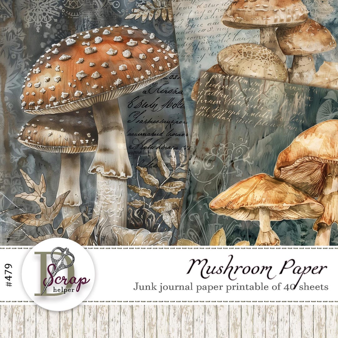 Mushroom Junk Journal Paper Printable of 40 Sheets Scrappy Woodland ...