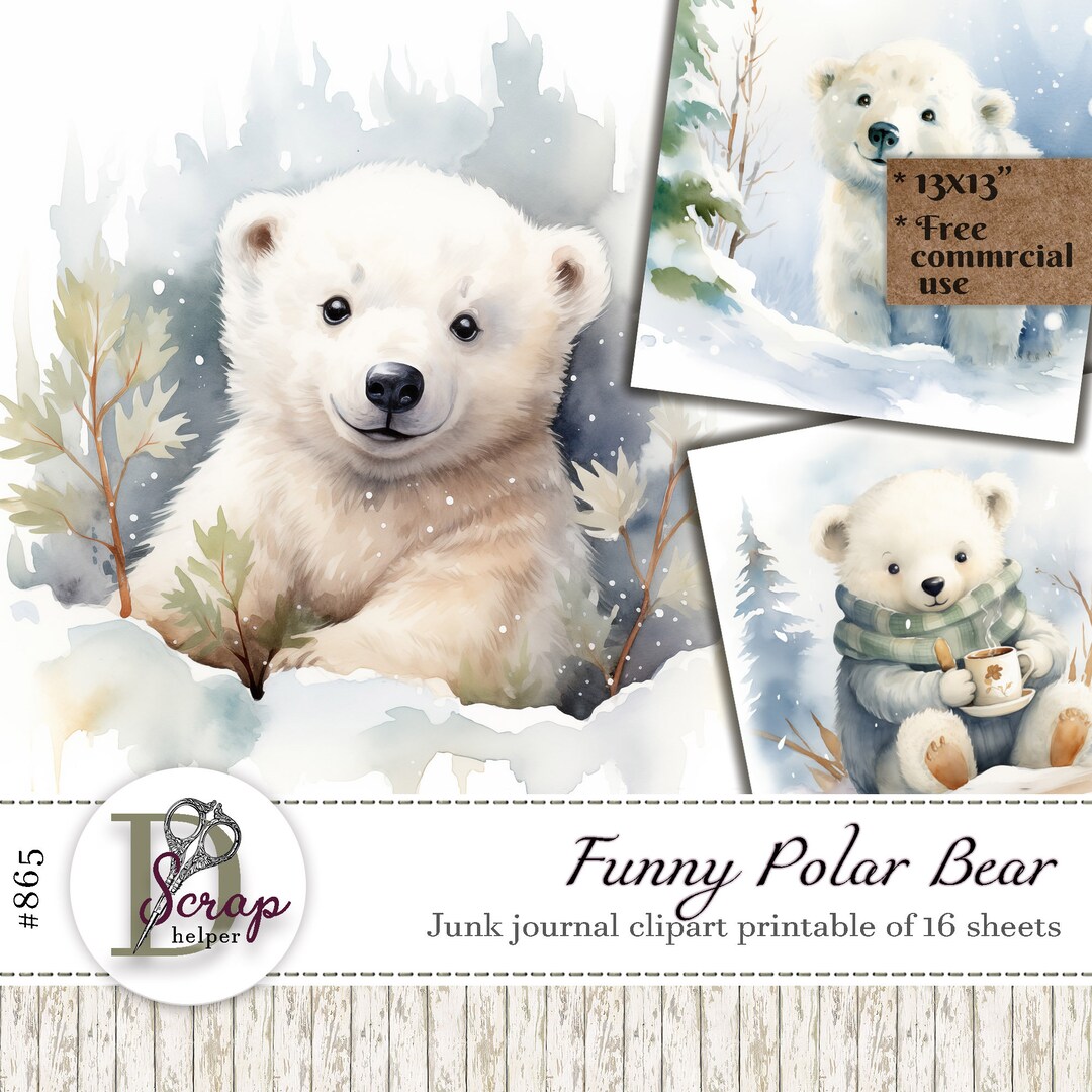 Cute Polar Bear Watercolor Clipart Bundle Printable Arctic Animals Baby ...