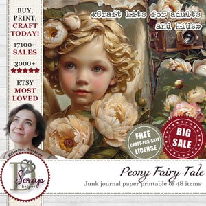 Vintage peonies journal paper printable 48 sheets Shabby chic Romance Victorian Cottagecore Peony Garden Floral  junk journal supplies #922