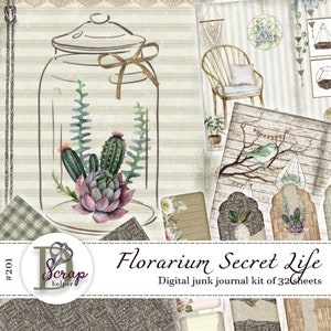 Kit de journal indésirable de plantes succulentes imprimable de 32 feuilles cactus botanique vert florarium terrarium fournitures de journal indésirable # 201