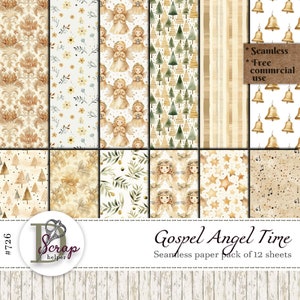 Gospel Angel naadloos patroon Kerstdecoratie Inpakpapier Hulst Nieuwjaar Seizoensgroeten digitaal papier Gratis commercieel gebruik 12 vellen #726