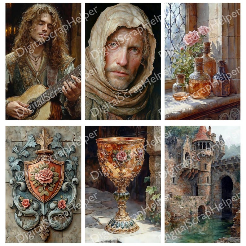 Medieval Junk Journal Half Pages 5.5x8.5 Printable Set 1 of 42 Sheets ...