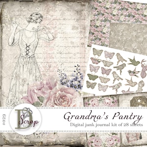 Shabby Chic Junk Journal Kit druckbar von 28 Blatt Vintage Frau Botanische Blumen Shabby Chic Junk Journal #029