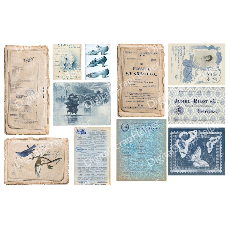 flea market ephemera, floral ephemera, shabby chic ephemera, botanical ephemera, antique ephemera, shabby junk journal, blue ephemera, shabby chic journal, blue shabby chic, blue digital paper, blue junk journal, vintage blue journal