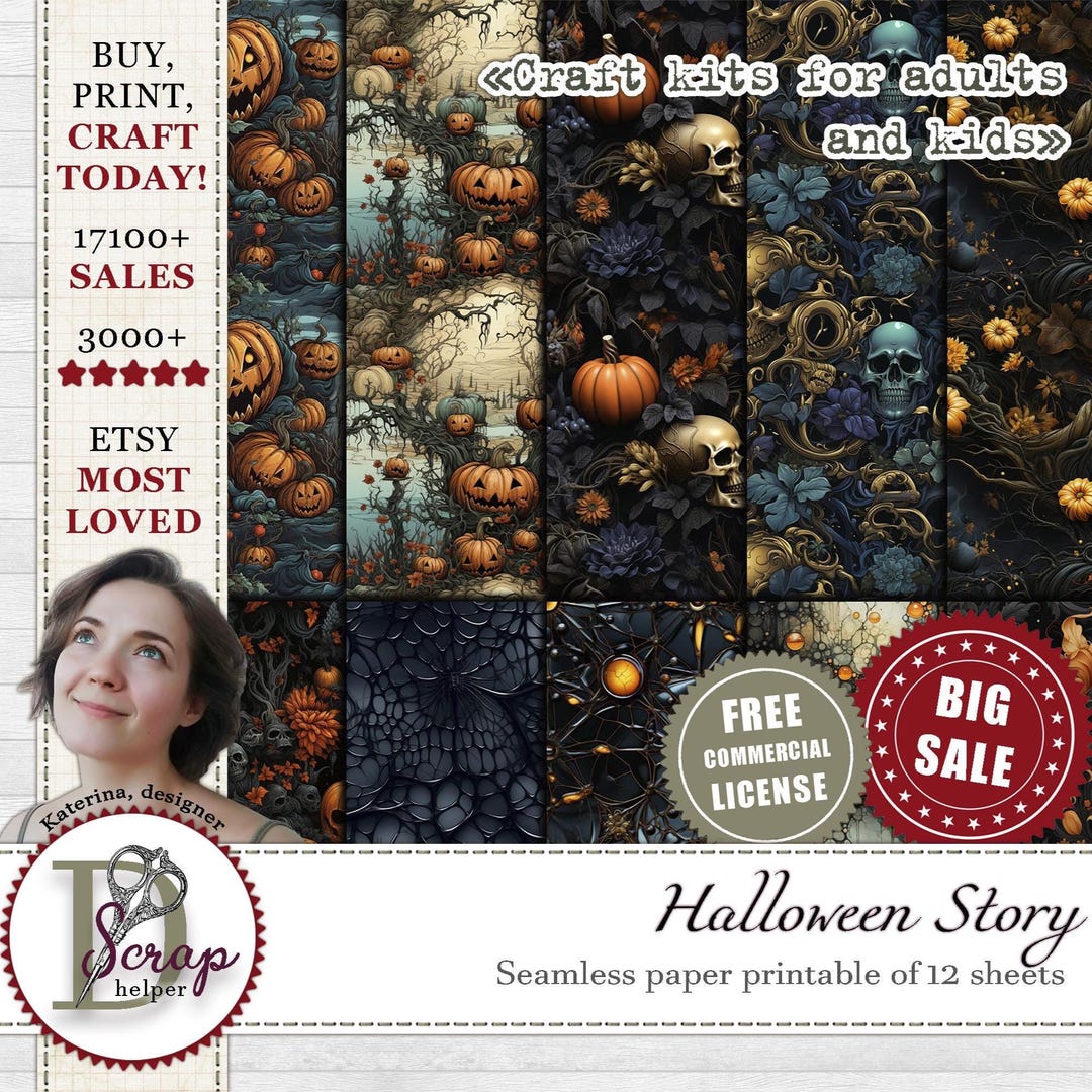 Halloween Seamless Pattern, Witch Gothic Spooky Digital Paper (12 ...
