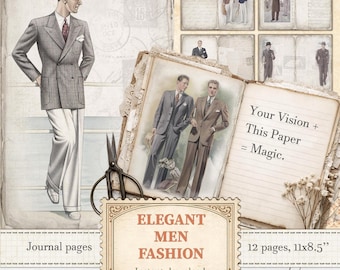 Vintage masculine junk journal pages for elegant 1930s mens fashion scrapbooking | Digital download | 297