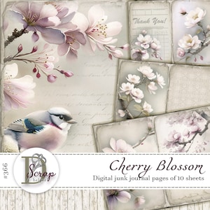 Vintage Junk Journal Kirschblüten - 10 Seiten zum Ausdrucken - Vintage Sakura Rosa - shabby Junk Journal #366