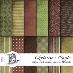 Afdrukbaar kerstpapier voor junkjournal: 12 vellen december: dagelijkse kersttradities Shabby Christmas-junglejournaalbenodigdheden #100