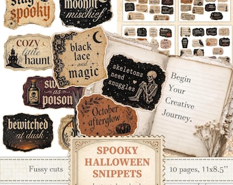 Halloween words and quotes fussy cuts snippets for stickers and scrapbook | Digital download | 1500