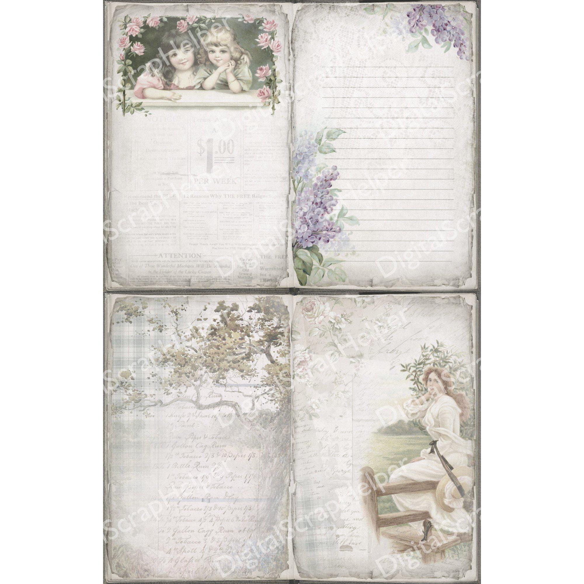 Vintage Muted Cottage Junk Journal Pages for Spring Scrapbooking and ...