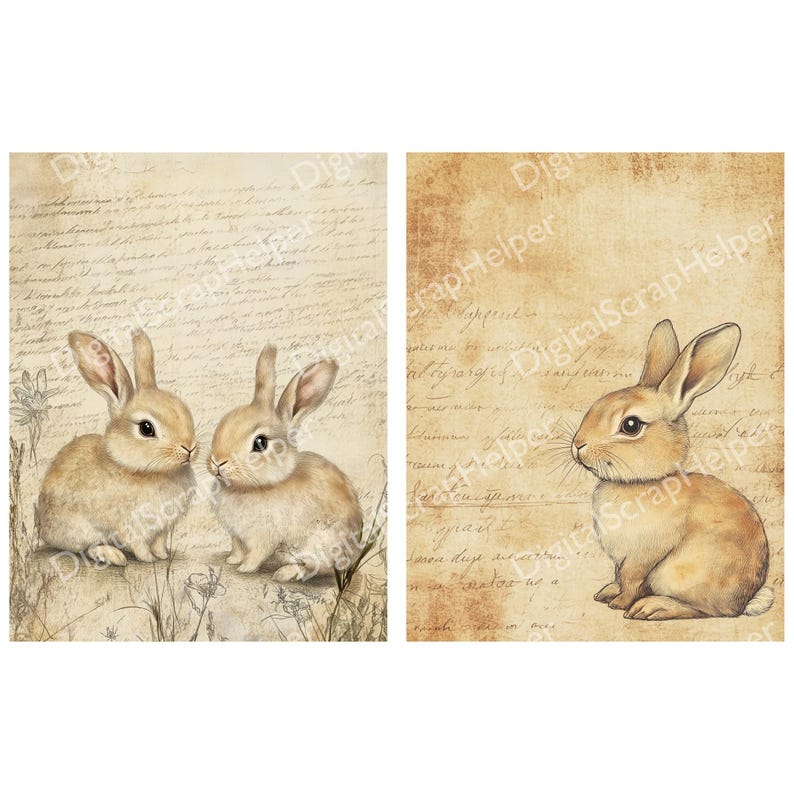 Scrappy Rabbit Cute Rabbit Ledger Paper Printable 12 Sheets Scrappy Bunny French ...