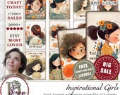 Inspirational girl cards Kids ephemera ATC Children cards printable 3 sheets Last minute card for Girls Women Scrapbooking ATC supplies #421