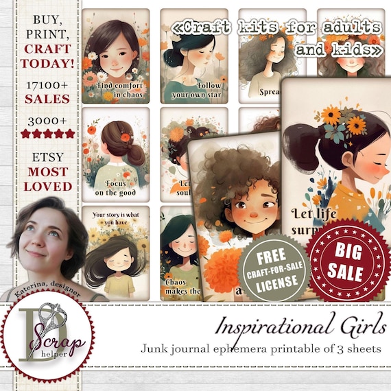 Inspirational girl cards Kids ephemera ATC Children cards printable 3 sheets Last minute card for Girls Women Scrapbooking ATC supplies #421