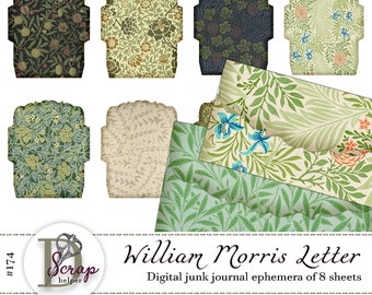 William Morris ephemera envelopes printable of 10 sheets Vintage Cottagecore Shabby Floral Art nouveau scrapbook junk journal supplies #174