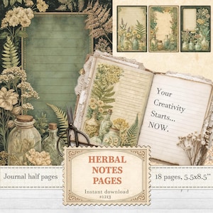 Vintage Kräuter linierte Junk Journal Seiten für botanische und Kräuterkundgebung scrapbooking | Digitaler Download | 1213