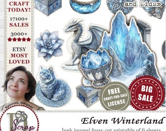Magical winterland elf fussy cut digital for blue winter elven fairy tale #1258