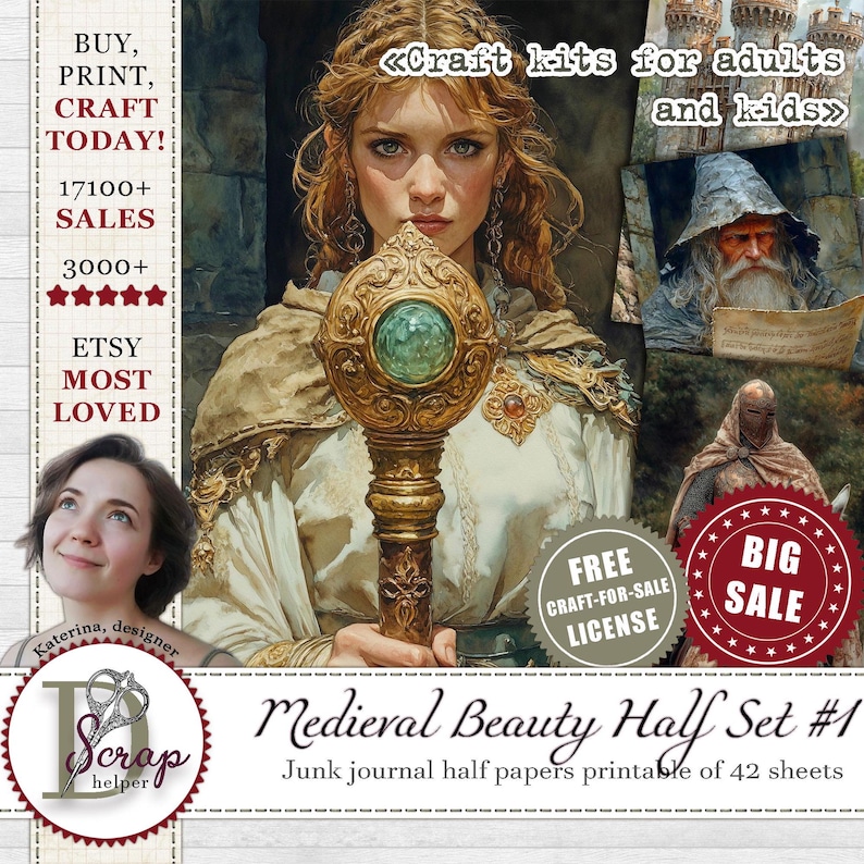 Medieval Junk Journal Half Pages 5.5x8.5 Printable Set 1 of 42 Sheets ...