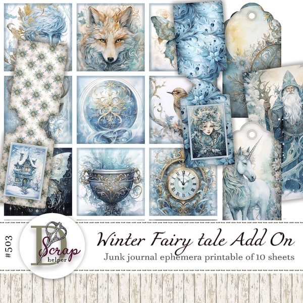 Winter Fairy tale Add On junk journal kit printable 10 sheets Christmas Wonderland Magic Mystery Witch Fantasy journal supplies #503