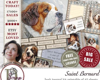 Kit de carnets Saint-Bernard pour scrapbooking sur animaux de compagnie et travaux manuels pour chiens | Téléchargement numérique