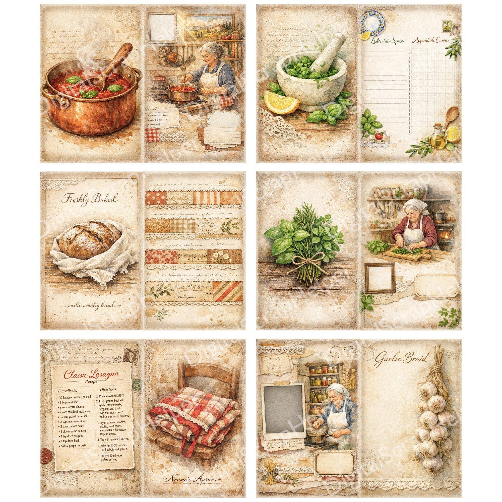 Nonna’s Kitchen Junk Journal Kit for Italian Recipes and Tuscany Pages ...