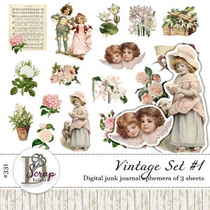 Pingelige Schnittblumen Blumenbotanische Sticker 3er Set Geschenk zum selbst ausdrucken, Scrapbooking, Vintage, Shabby Chic #331