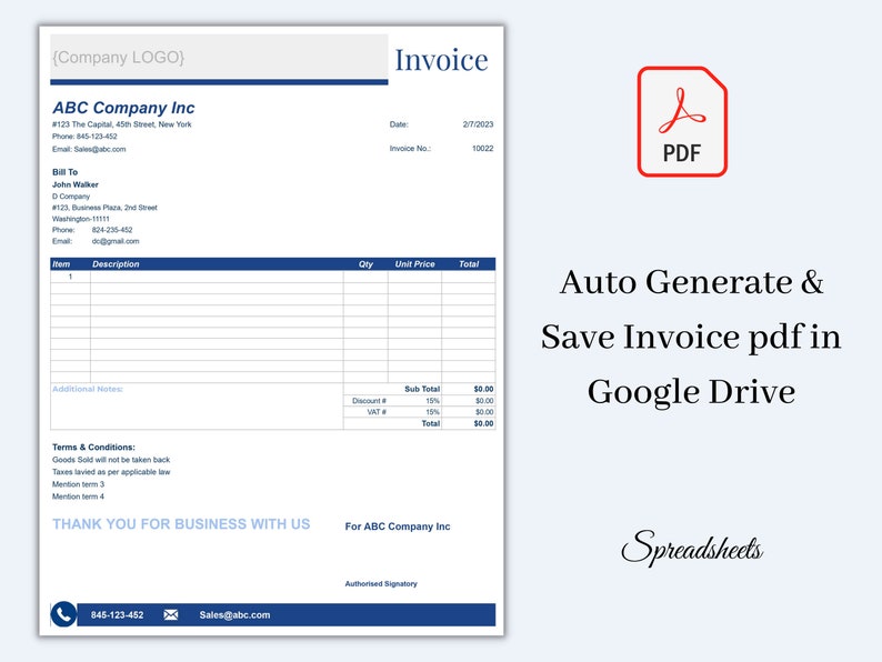 Business Invoice Template Google Sheets Invoice Template - Etsy