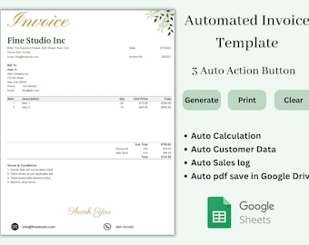 Automated Invoice Spreadsheet | Google Sheet Invoice for Small Business | Editable Printable Customize Invoice | Digital Download