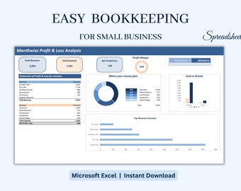 Small Business Bookkeeping Template for tracking Income and Expense | Easy Bookkeeping Excel | Invoice Spreadsheet | Budget