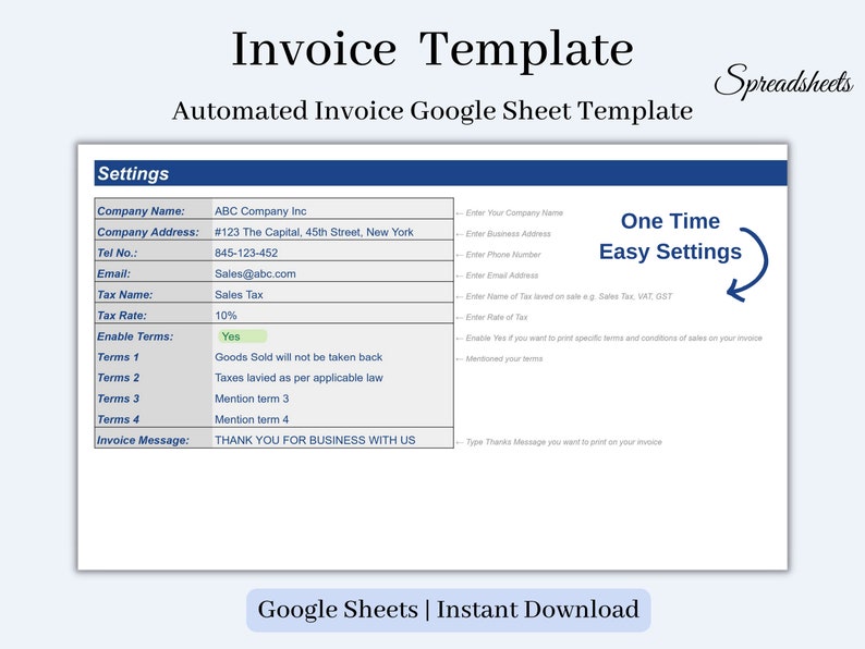 Business Invoice Template Google Sheets Invoice Template - Etsy