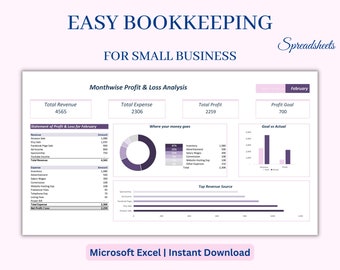 Easy Bookkeeping Spreadsheet | Small Business Bookkeeping Template | Income and Expense Tracker | Profit and Loss | Accounting Spreadsheet