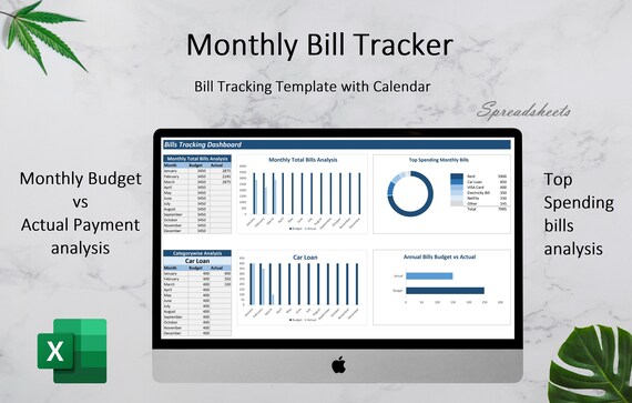 Bill Tracker Excel Template with Due date Calendar|  Monthly Budget Dashboard | Personal Finance Planner Spreadsheet | Expense Tracking