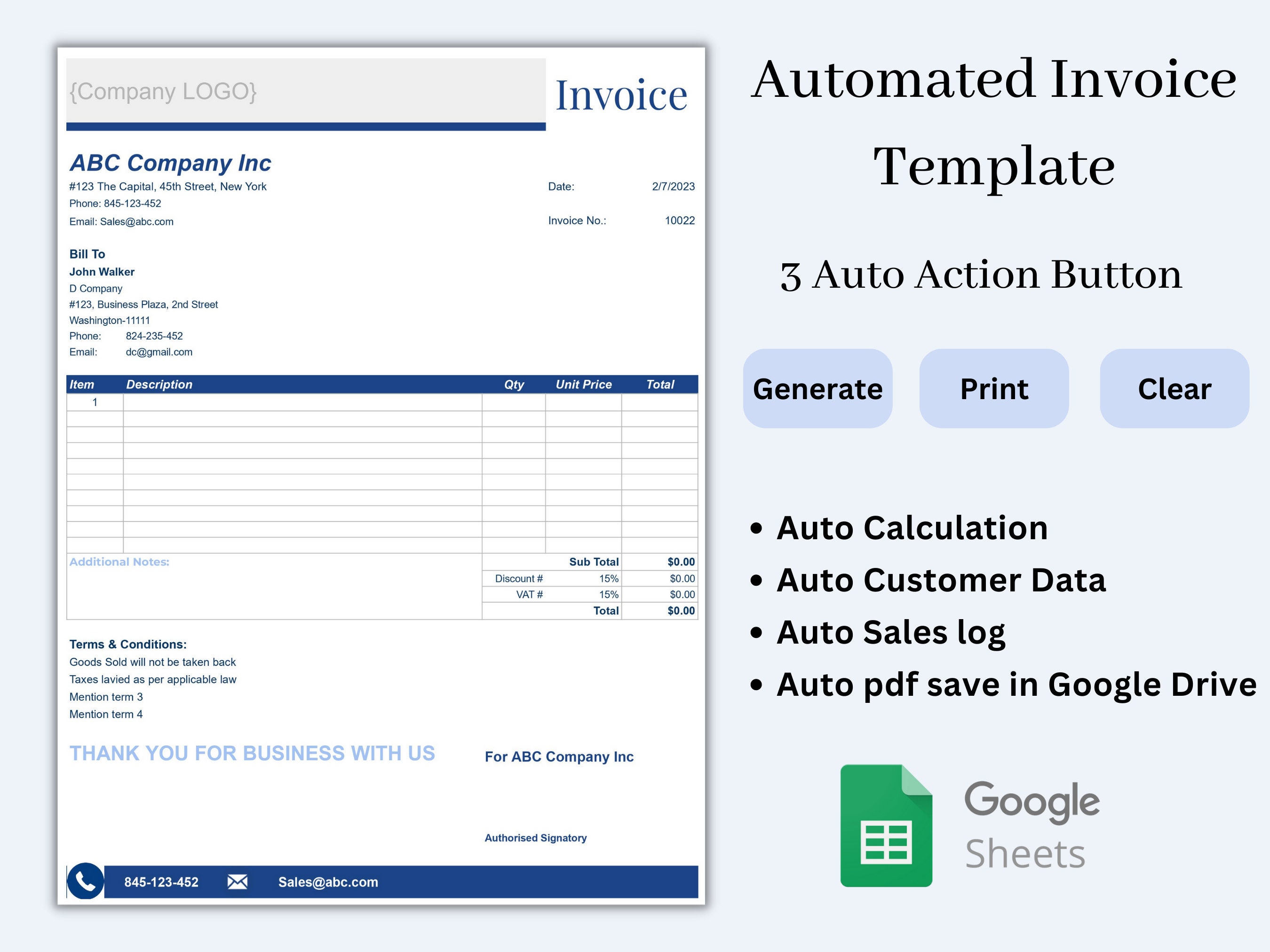 Business Invoice Template Google Sheets Invoice Template - Etsy