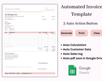 Small Business Invoice Template for Auto Sales Log Editable and Printable | Digital Invoicing in Google Sheet | Sales Bill Bookkeeping