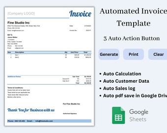 Invoice Template for Small Business | Google Sheet Customer bill creation | Auto Sales Bill recording | Editable Invoice | Printable bill